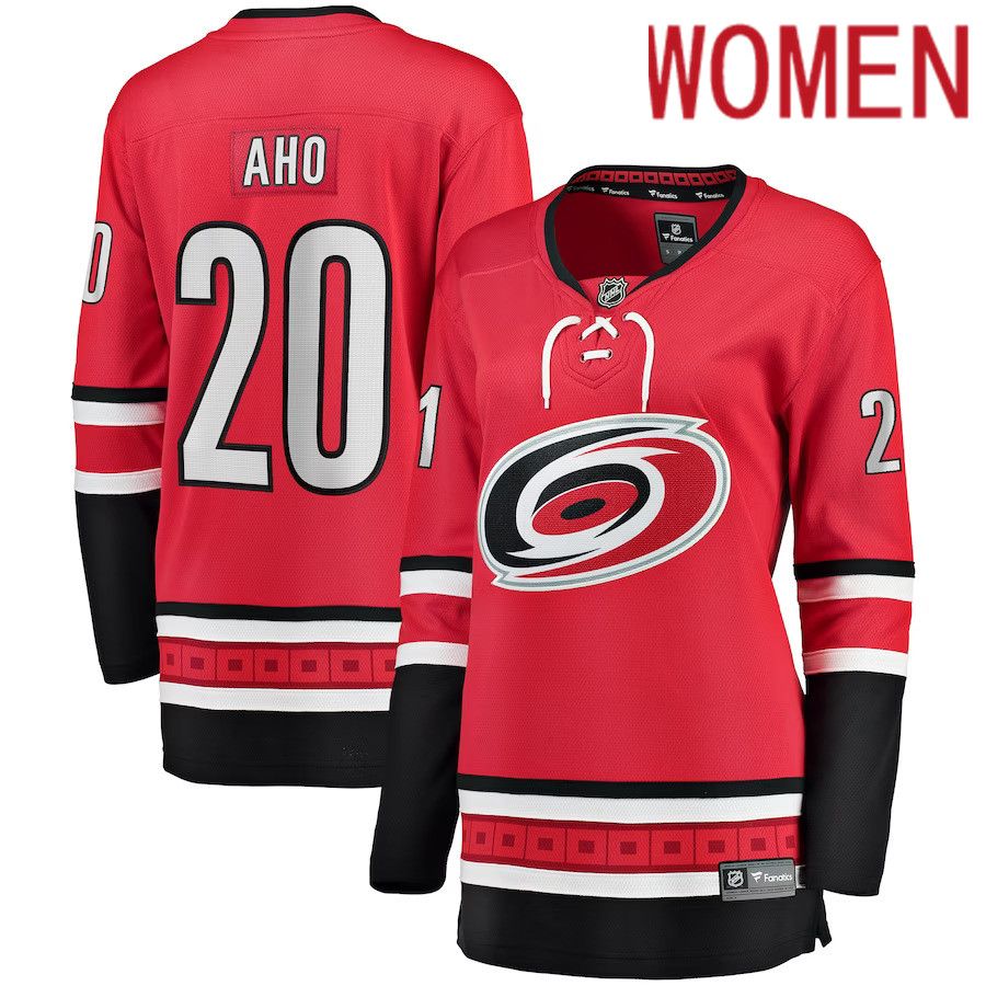 Women Carolina Hurricanes #20 Sebastian Aho Fanatics Branded Red Home Breakaway Player NHL Jersey
